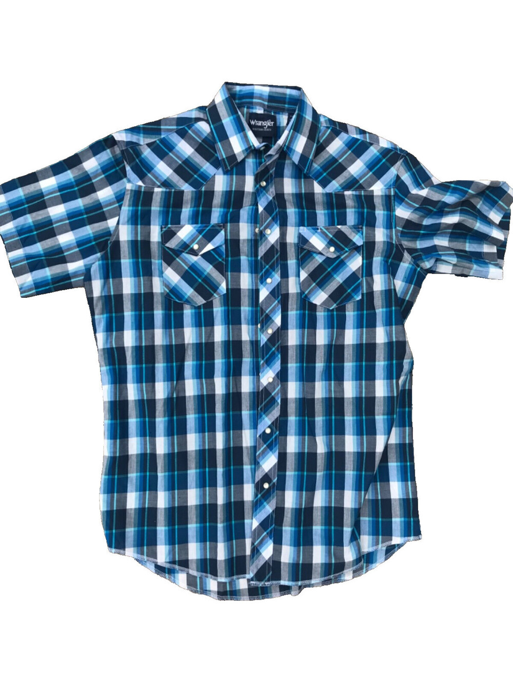 Double Pocket Pearl Snap shirt 16.5 Tall Short Sleeve Western rodeo Blue Plaid